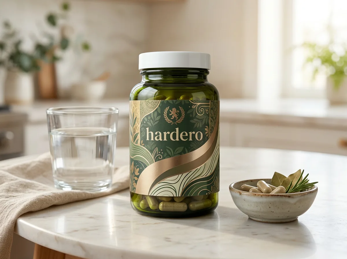 Hardero supplement bottle with pumpkin seeds - plant-based men's wellness capsules